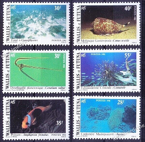 Уоллис и Футуна, 1991, Рыбы, Морская Фауна, 6 марок